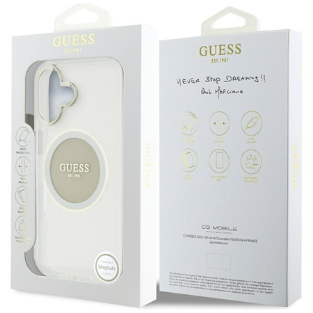 Guess IML Metal Coloured Circle Classic Logo MagSafe - étui pour iPhone 16 (gris)