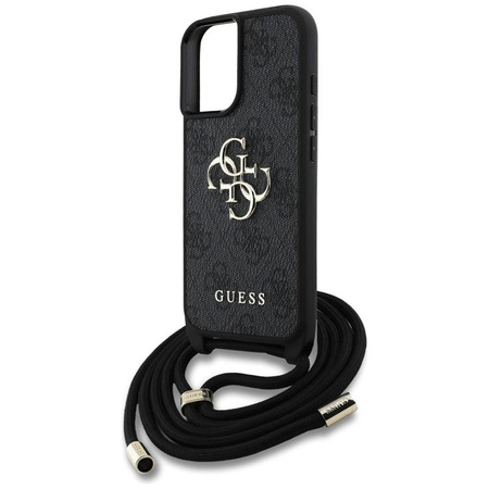 Guess 4G Big Logo Cord Strap Crossbody - Tasche für iPhone 16 Plus (schwarz)