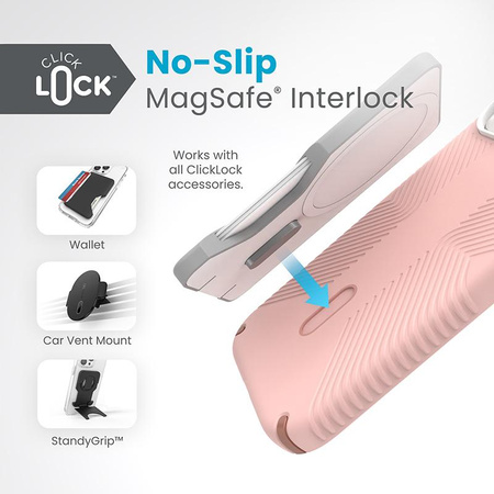 Speck Presidio2 Grip ClickLock & MagSafe - Coque iPhone 15 / iPhone 14 / iPhone 13 (Dahlia Pink/Rose Copper)