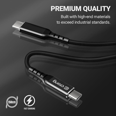 Crong Armor Link - 60W 3A USB-C na USB-C opletený kabel Power Delivery 150cm (černý)