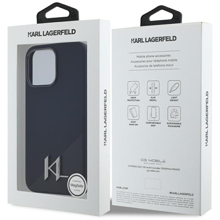 Karl Lagerfeld Silicone Shadow Metal Initial MagSafe - Hülle für iPhone 15 Pro Max (schwarz)