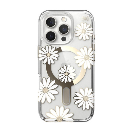 Speck Presidio Lux ClickLock & MagSafe - iPhone 16 Pro Case (Sunshine Daisies / Clear / Gold)