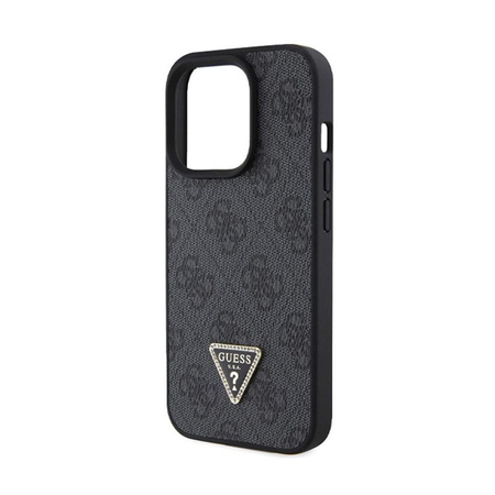 Kožené pouzdro Guess 4G Triangle Strass - iPhone 15 Pro Max (černé)