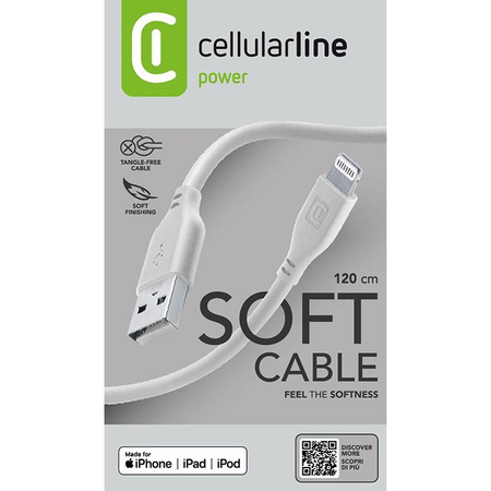 Cellularline Soft Cable - Câble USB-A vers Lightning certifié MFi 1,2 m (gris)