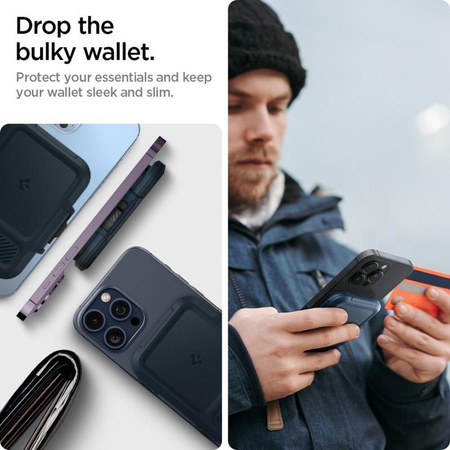 Spigen Lock Fit MagSafe - magnetická peněženka (kovová břidlicová)