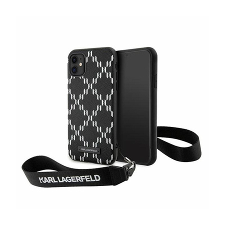 Karl Lagerfeld Monogram Losange Saffiano - Tasche mit Lanyard iPhone 11 (Schwarz)