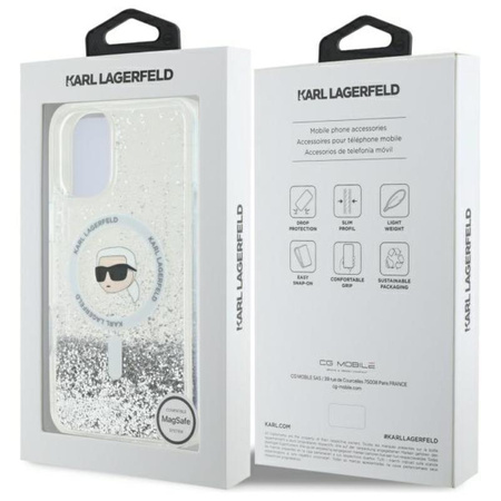 Karl Lagerfeld Liquid Glitter Karl Head MagSafe - iPhone 16 Case (Transparent)