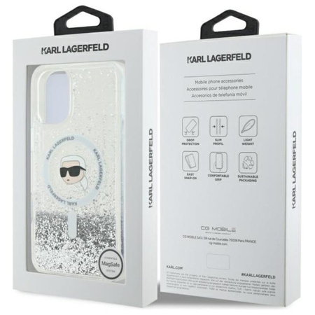 Karl Lagerfeld Liquid Glitter Karl Head MagSafe - iPhone 16 Plus tok (átlátszó)