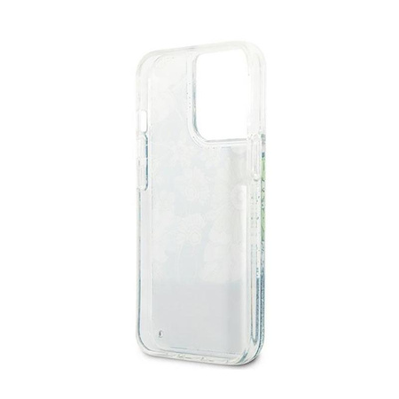 Guess Liquid Glitter Flower - Schutzhülle für iPhone 13 Pro Max (Blau/grün)