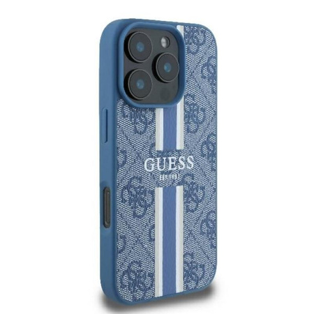 Guess 4G Étui MagSafe à rayures imprimées - iPhone 16 Pro (bleu)