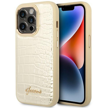 Guess Kroko Kollektion - iPhone 14 Pro Tasche (Gold)