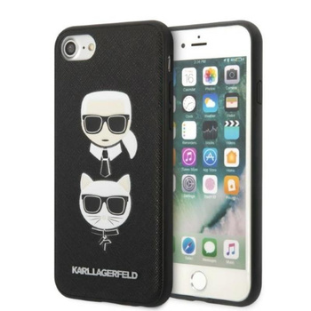 Karl Lagerfeld Saffiano Karl & Choupette Heads - Case for iPhone SE 2022 / SE 2020 / 8 / 7 (Black)