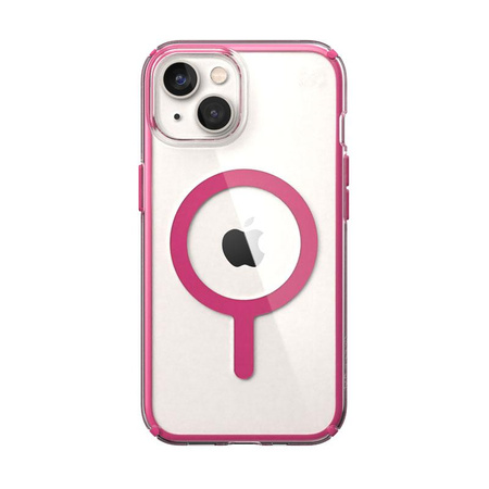 Speck Presidio Perfect-Clear with Impact Geometry + MagSafe - iPhone 14 / iPhone 13 Case with MICROBAN Coating (Clear / Digital Pink)