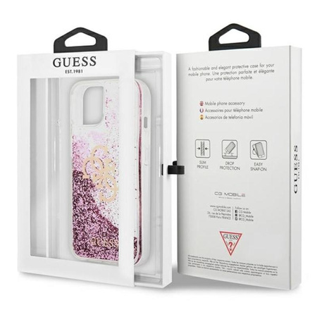 Guess Liquid Glitter 4G Big Logo - pouzdro pro iPhone 13 mini (růžové)