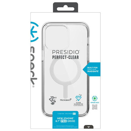 Speck Presidio Perfect-Clear + MagSafe - pouzdro pro iPhone 14 Pro Max s povrchovou úpravou MICROBAN (čiré)