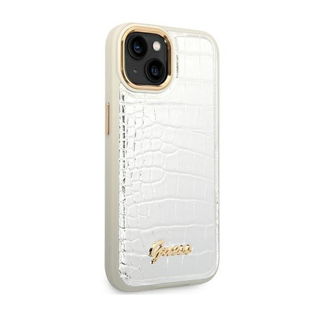 Guess Croco Collection - pouzdro pro iPhone 14 (stříbrné)
