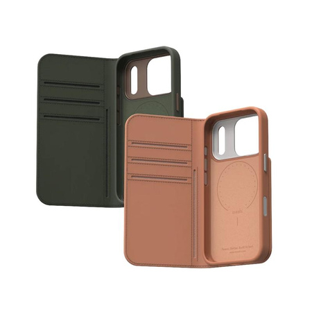 ETUI Z KLAPKĄ DO IPHONE 17 PRO MAX do MAGSAFE MOSHI SKÓRZANE MAGNETYCZNE