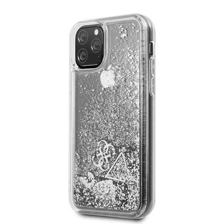 Guess Liquid Glitter Hearts - Etui iPhone 11 Pro (srebrny)