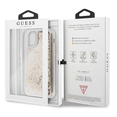 Guess Liquid Glitter Hearts - Coque iPhone 11 (Or)