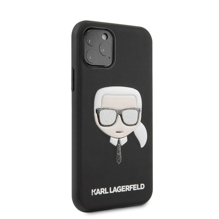 Karl Lagerfeld Iconic dombornyomott csillám tok - iPhone 11 Pro tok (fekete)