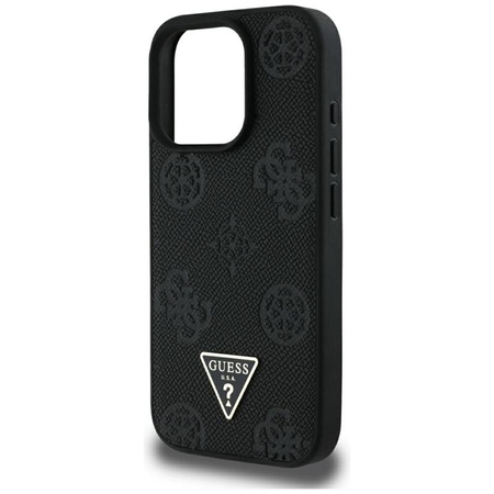 Guess Grainé Hot Stamp Peony Triangle Logo MagSafe - Coque pour iPhone 16 Pro Max (noir)