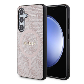 Guess 4G Collection Cuir Logo Métal MagSafe - Étui Samsung Galaxy S24 (rose)