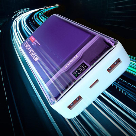 WEKOME WP-351 Vanguard Series - Banque d'alimentation 20000 mAh PD 20W + QC 22.5W (Violet / Transparent)