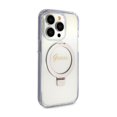 Guess Ring Stand Script Glitter MagSafe - iPhone 15 Pro tok (átlátszó)