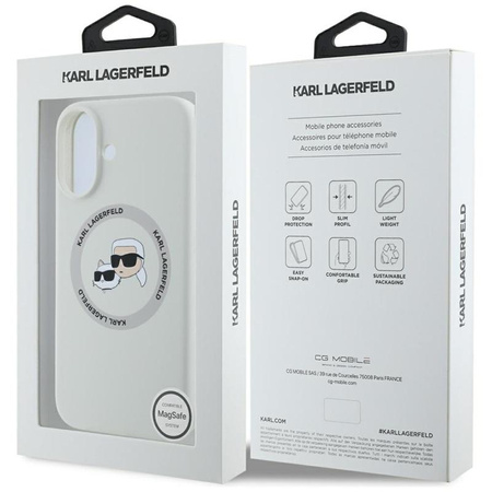 Karl Lagerfeld Silikon Doppelköpfe und Kreis MagSafe - Hülle für iPhone 16 (beige)