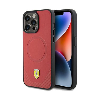 Ferrari Carbon Metall Logo MagSafe - iPhone 15 Pro Tasche (rot)