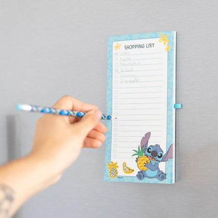 Disney Stitch Tropical - Magnetic notepad / shopping list for fridge + pencil (10 x 21 cm)