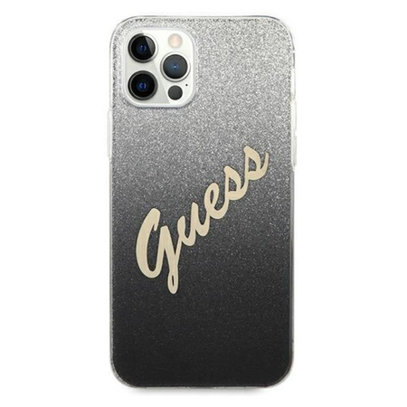 Guess Glitter Gradient Script - pouzdro pro iPhone 12 / iPhone 12 Pro (černé)