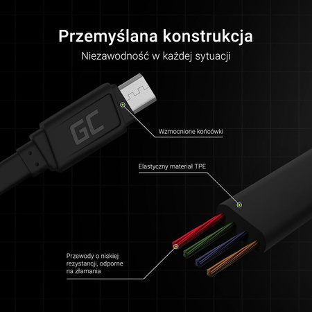 Green Cell GCmatte - Kabel Przewód Micro USB 25 cm z obsługą szybkiego ładowania