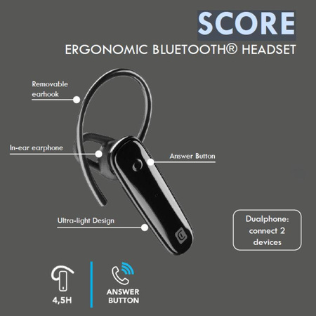 Cellularline Score - Univerzális Bluetooth V5.0 kézibeszélő, amely egyszerre akár 2 készüléket is támogat (fekete)