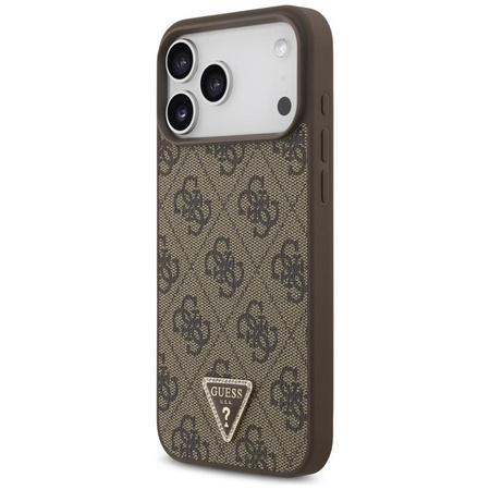 Guess Leather 4G Triangle Strass MagSafe - Pouzdro iPhone 17 Pro Max (hnědé)