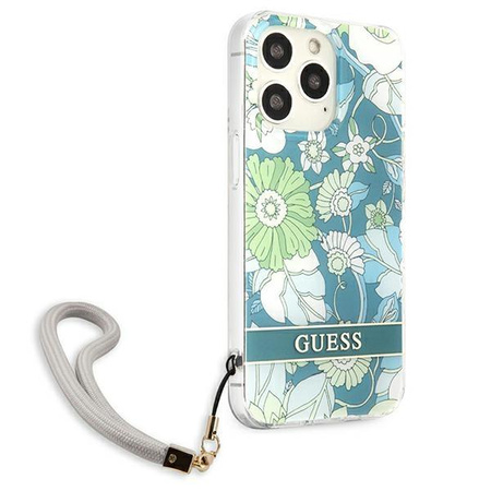 Guess Flower Cord - pouzdro se šňůrkou na iPhone 13 Pro Max (zelené)