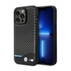 BMW Leder Carbon Blue Line - Tasche für iPhone 14 Pro (Schwarz)