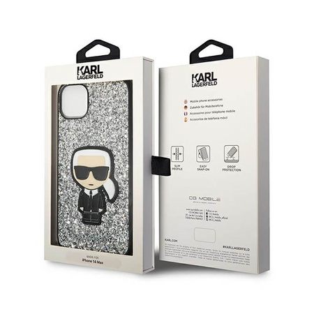 Karl Lagerfeld Glitter Flakes Ikonik - Hülle für iPhone 14 Plus (Silber)