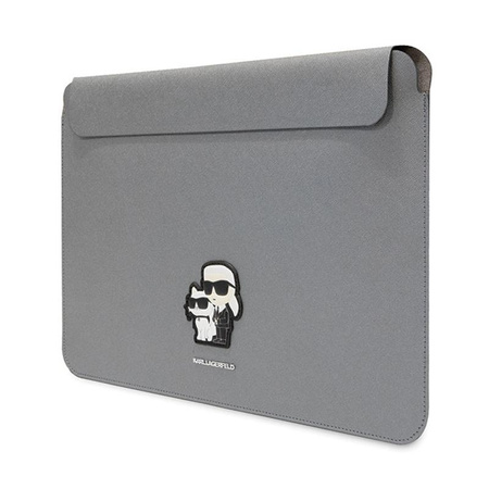 Karl Lagerfeld NFT Saffiano Karl & Choupette Sleeve - pouzdro na 14" notebook (stříbrné)