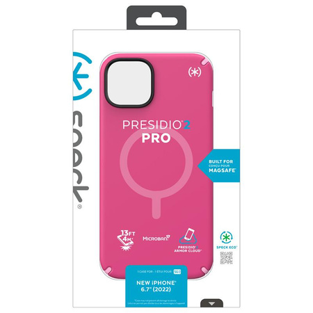 Speck Presidio2 Pro MagSafe - Antibakterielles Gehäuse für iPhone 14 Plus (Digitalpink / Blossompink / Weiß)