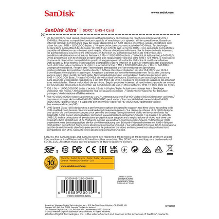 SanDisk Ultra SDXC - 128 GB Class 10 UHS-I 140 MB/s memory card