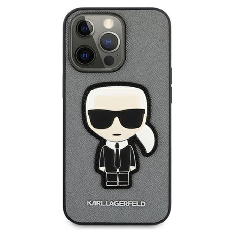 Karl Lagerfeld Saffiano Ikonik Patch - pouzdro pro iPhone 13 Pro (stříbrné)