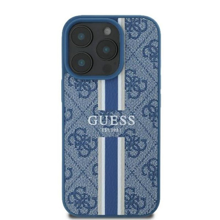 Guess 4G Étui MagSafe à rayures imprimées - iPhone 16 Pro (bleu)