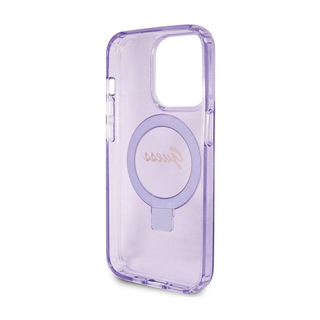Guess Ring Stand Script Glitter MagSafe - iPhone 15 Pro Case (violet)