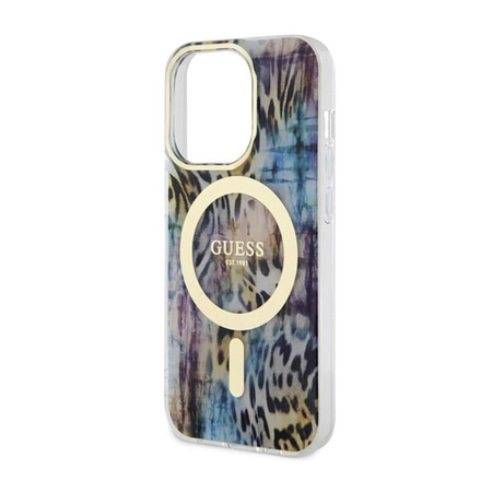 Guess Leopard MagSafe - iPhone 14 Pro Case (Bleu)