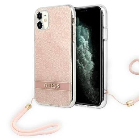 Guess 4G nyomtatott zsinór - tok zsinórral iPhone 11 (rózsaszín)