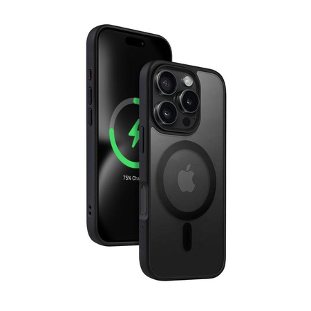 Crong Hybrid Frost MAG tok – MagSafe-fel rögzíthető iPhone 16 Próhoz (fekete)