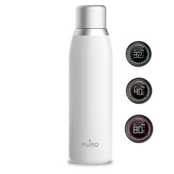 PURO Smart Bottle - Bouteille thermique 500ml INOX avec bouchon LED intelligent (Blanc)