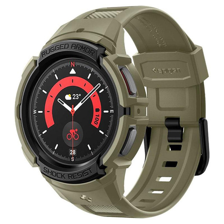 Spigen Rugged Armor Pro - Bracelet + étui pour Samsung Galaxy Watch 5 45 mm (Vintage Khaki)