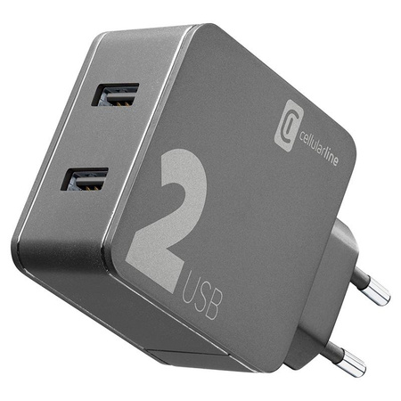 Cellularline Multipower 2 - Ładowarka sieciowa 2x USB-A 12W + 12W (czarny)